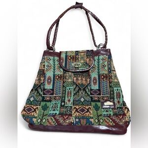 Vintage Tapestry Pattern Green Multi-Color Shoulder Bag